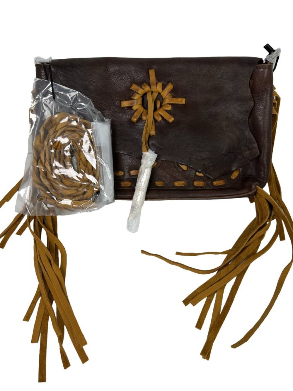 NWT American Darling Genuine Dark Brown Leather Fringe Crossbody Bag